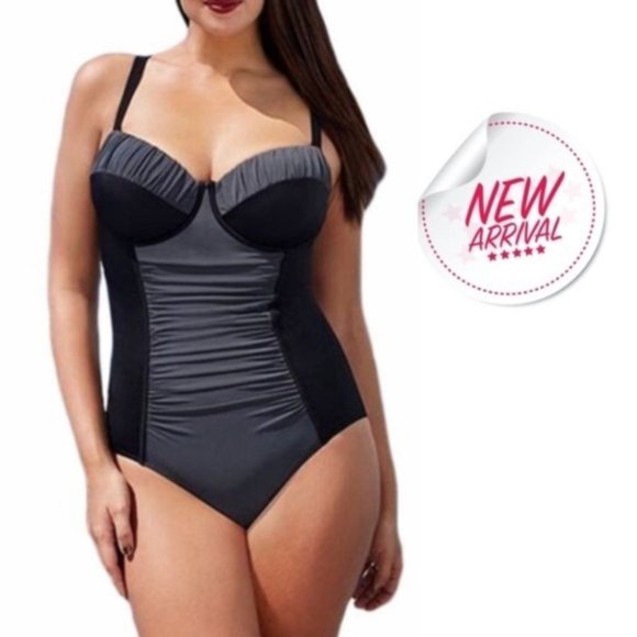 Colorblock Black Gray One Piece Swimsuit XL - Picture 8 of 10